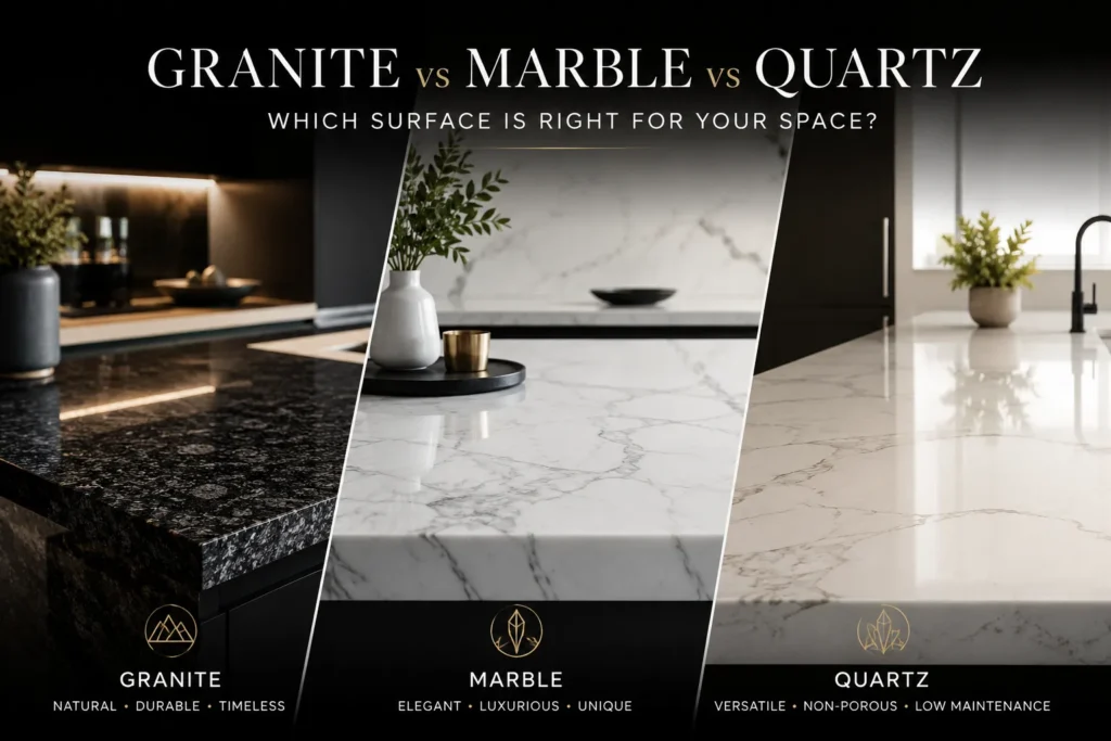 Granite vs Marble vs Quartz: Which Surface is Right for Your Space?